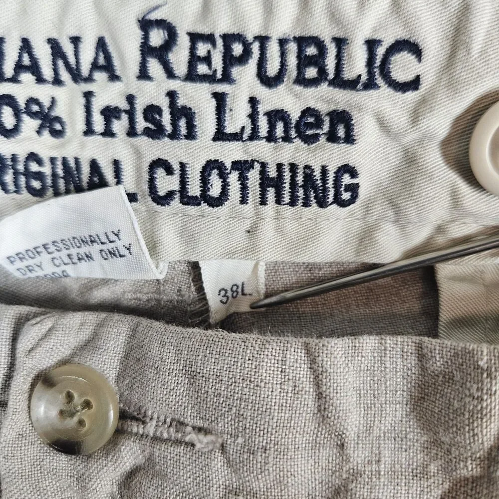 Banana Republic 100% Linen Men Beige Linen Trousers Pants Vintage 38L 36x30